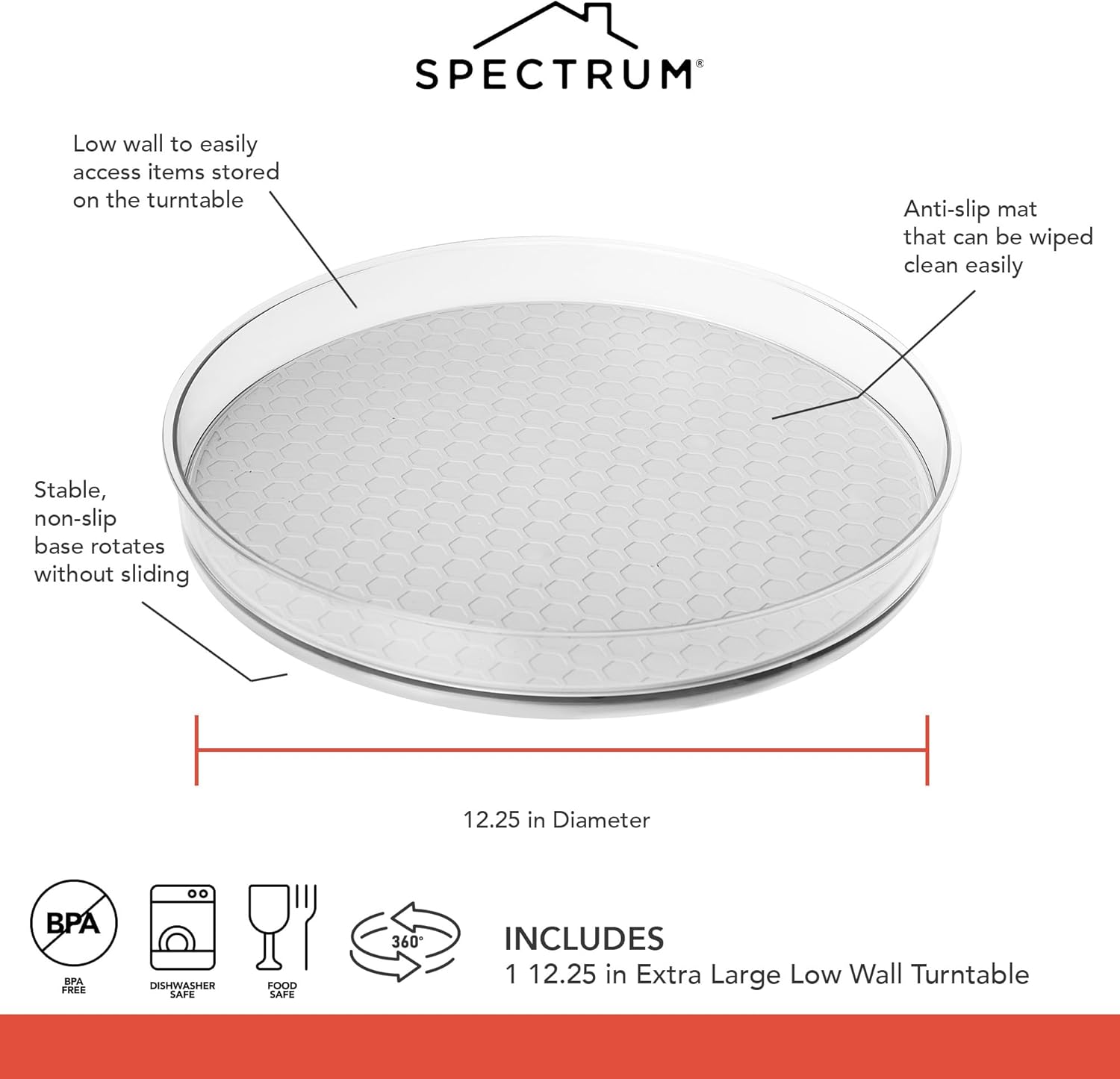Spectrum XL Lazy Susan Organizer 12.25 in for Large Cabinet Fridge Pantry Table Shelf Bath Kitchen Organization, Oyster Gray Extra Large Rotating Turntable Storage for Condiments Spice Bottles