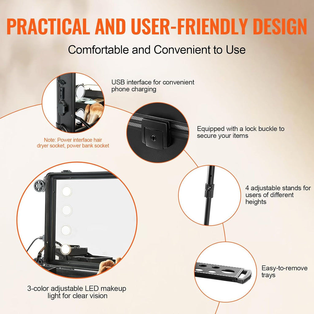 VEVOR Makeup Train Case Professional Makeup Storage Organizer Box Make Up Carrier for Women and Girls