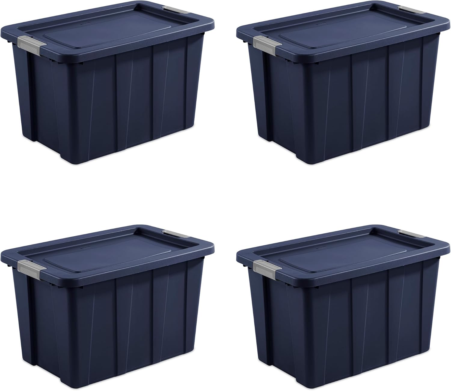 Sterilite 4-Pack Storage Bins with Lids, Heavy Duty Totes, Tuff1, 30 Gallon, Dark Indigo