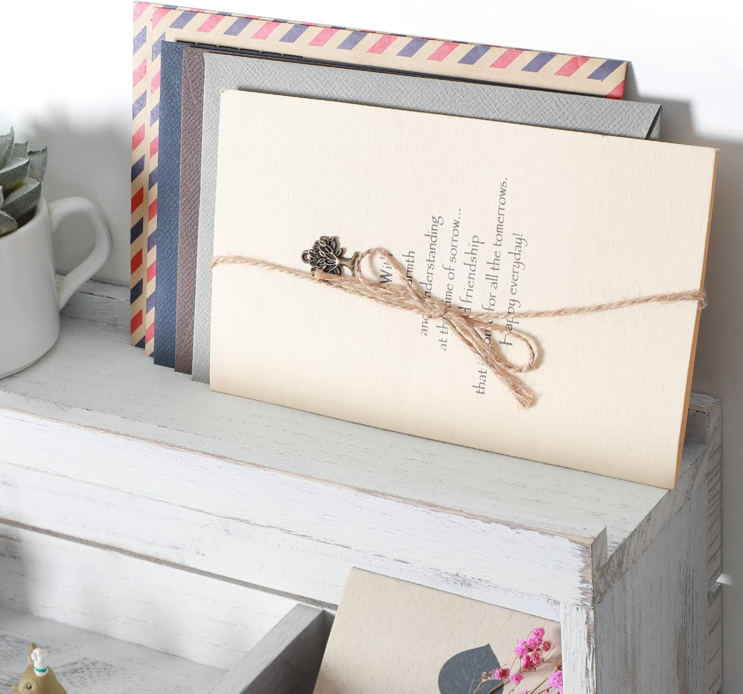 Innovation Key and Mail Holder for Wall, Key Holder Wall Mount, Mail Organizer with 9 Hooks, Ivory