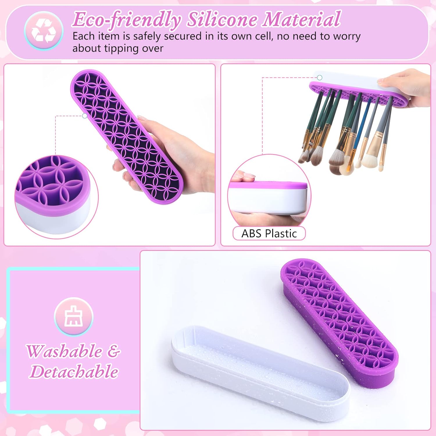 Frienda 4 Pcs Silicone Makeup Brush Holder Stand Multipurpose Cosmetic Travel Storage Box Painting Pen Brush Organizer Desktop Makeup Brush Drying Rack for Brush, Eyeliner Pencil Art (Multicolored)