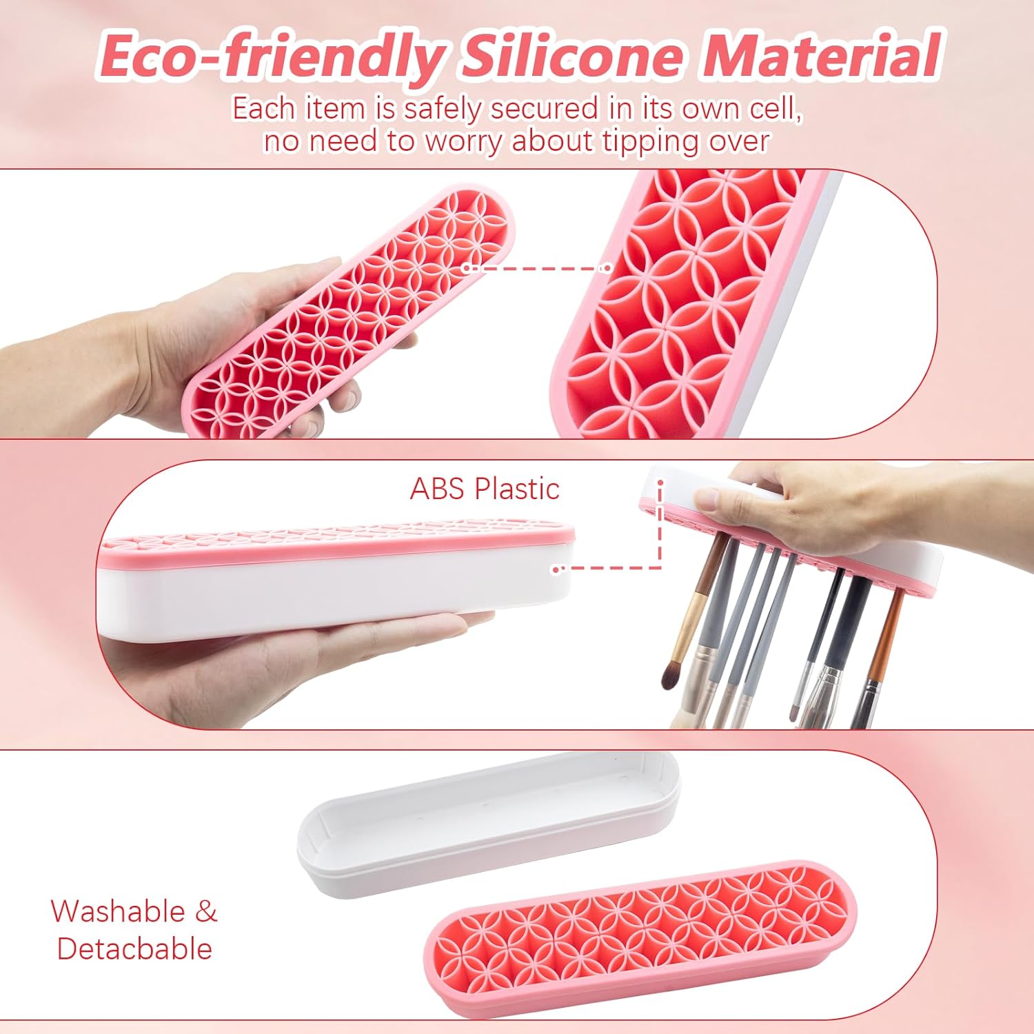 4 Pcs Silicone Makeup Brush Holder Stand Multipurpose Cosmetic Travel Storage Box Painting Pen Brush Organizer Desktop Makeup Brush Drying Rack for Brush, Eyeliner Pencil Art (Multicolored)