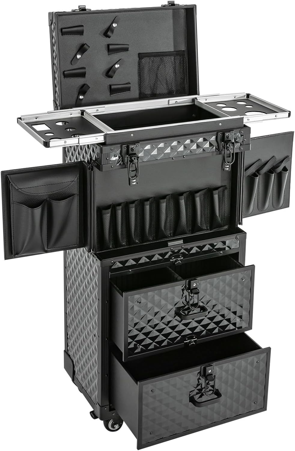 Cosmetic Train Case,Makeup Organizer Travel Case with Multiple Compartments,Rolling Makeup Case,Professional Makeup Casewith Wheels for Make-up Artists,33.07Lbs Load-Bearing