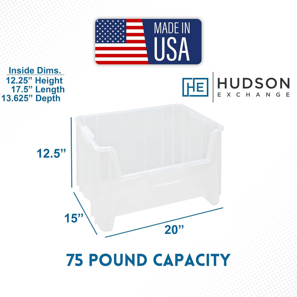 Hudson Exchange 20" x 15" x 12.5" (1 Pack) Plastic Giant Stackable Hopper Bin Container, Clear