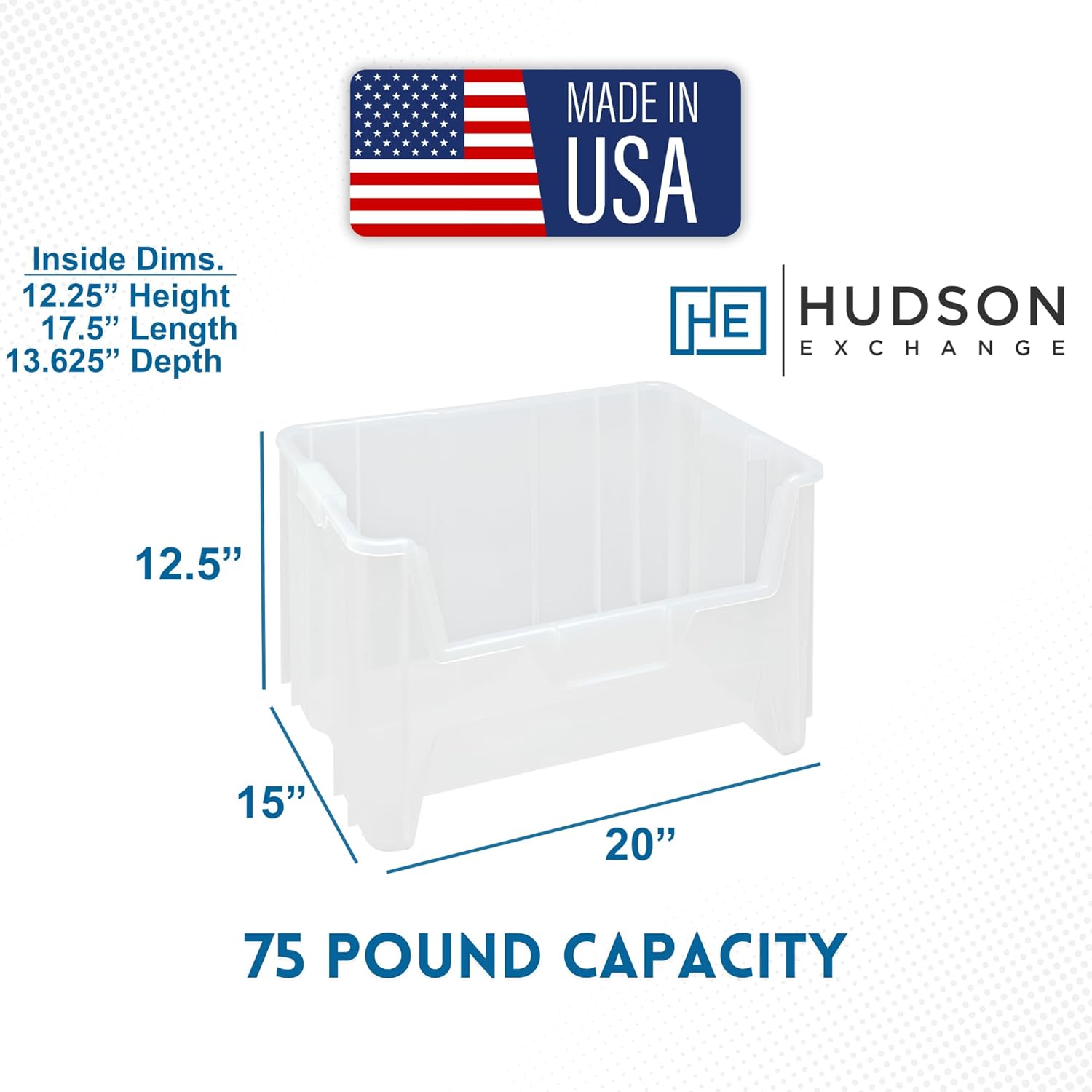 Hudson Exchange 20" x 15" x 12.5" (3 Pack) Plastic Giant Stackable Hopper Bin Container, Clear