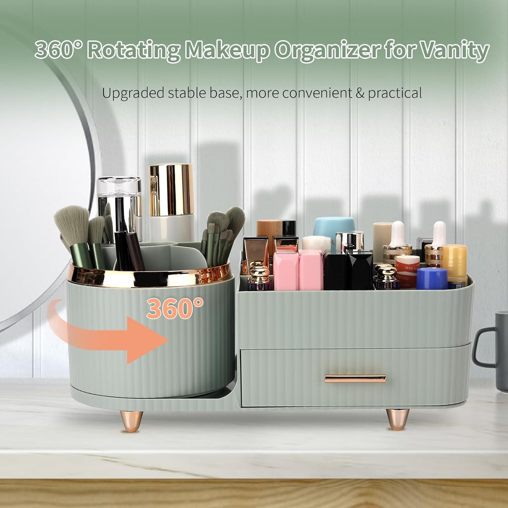 Makeup Organizer for Vanity, Cosmetic Display Case with Drawers, Fits Makeup, Skincare Products, Brushes, Lipsticks, and Other Accessories, Versatile Storage Solution (Green)