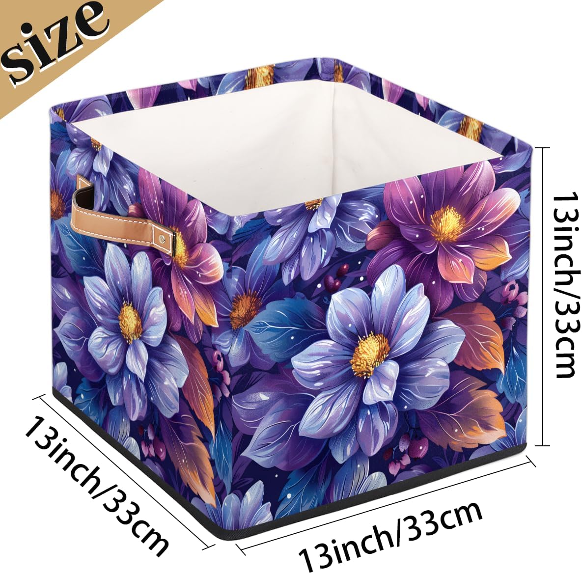 TropicalLife 13x13x13 Inch Large Fabric Storage Cube Vintage Floral Foldable Storage Bin with Handles Organizer Boxes Cube Basket for Shelves Organizing Closet