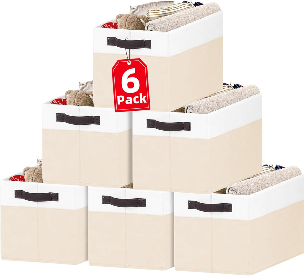 Criusia 6 Pack Large Toy Box Chest, Collapsible Sturdy Toy Storage Organizer Bins Baskets for Kids, Boys, Girls, Nursery, Playroom, Shelf Baskets for Lego Puzzle Balls, Game Organizer (14L*10W*9.5H)