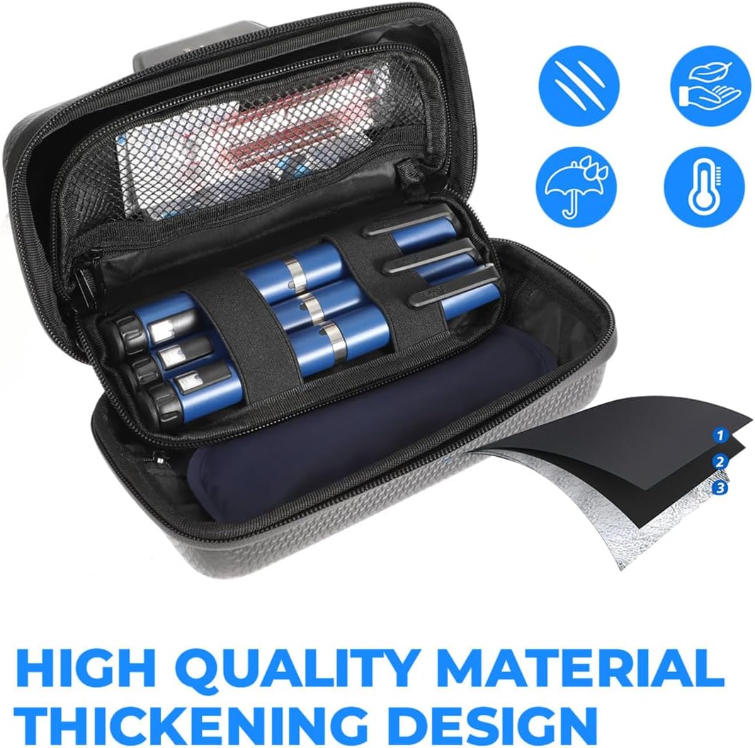 Insulin Cooler Travel Case Diabetic Medication Insulated Cooling Organizer with Temperature Display Insulin Pen Cooler Portable Refrigerated Medicine Bag with 2 Ice Pack