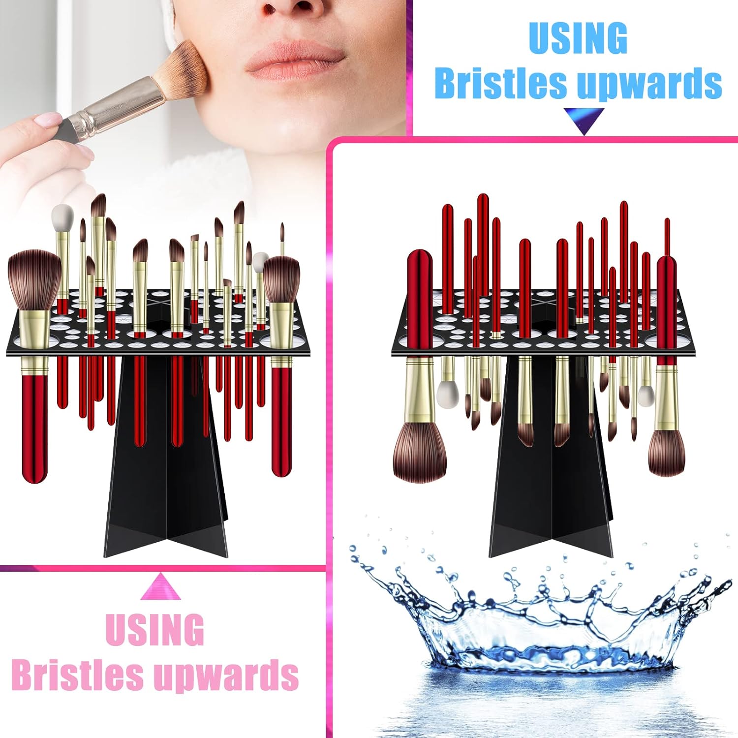 72 Holes Acrylic Makeup Brush Stand - Collapsible Holder & Dryer for Makeup Artist, Nail Brush, Paintbrush, Black