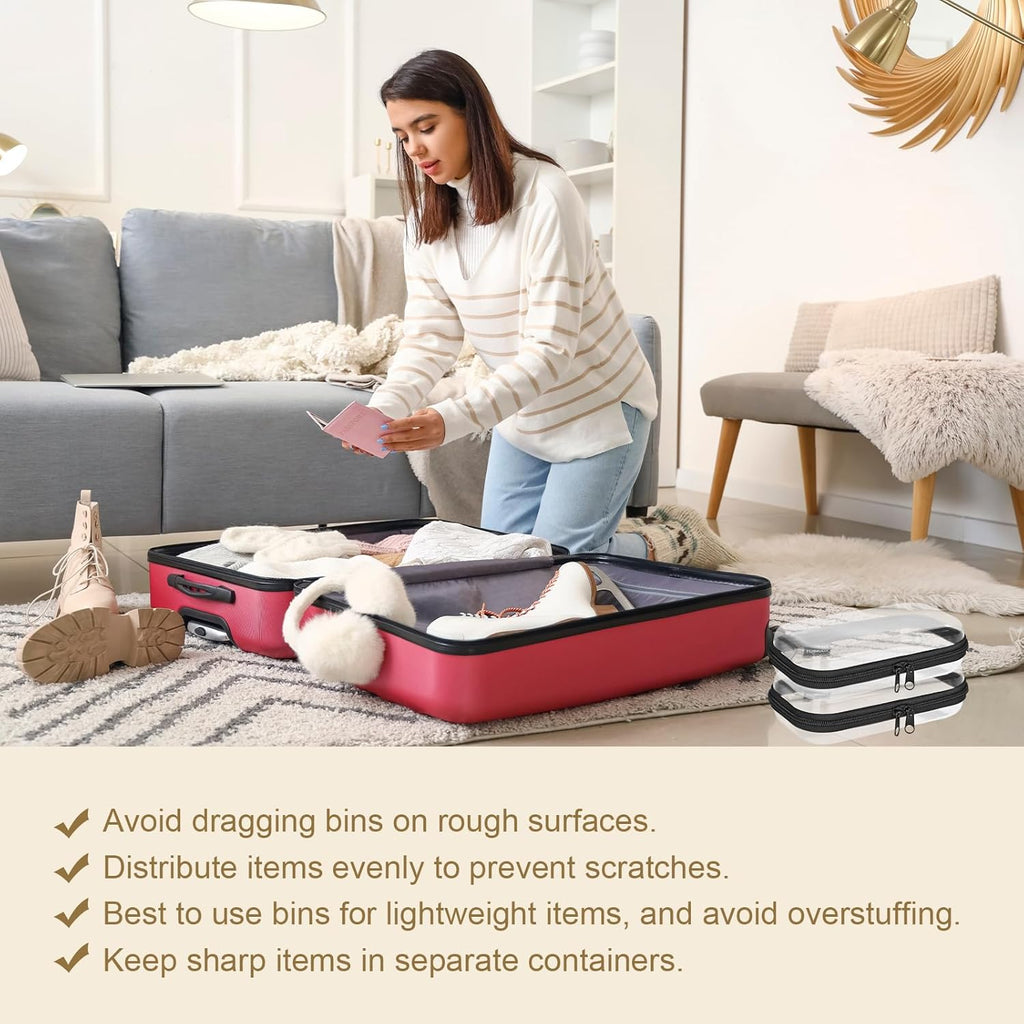 2PCS Zippered Hard Pouch Double,Portable Waterproof Cosmetic Bag with Zipper,DIY Storage Organizer Bins,Hard Plastic Case,Clear Zipper Bags for Organizing,Pencil Case