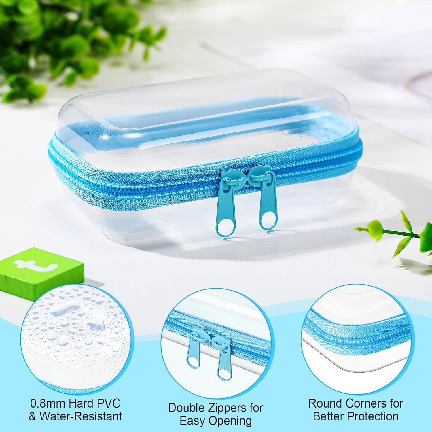 Sanwuta 6 Pcs Clear Hard Zipper Case Hard Plastic Zipper Pouches Transparent Makeup Bag Pencil Pouches for Travel Snacks Christmas Trinket Storage Organizer Box(Colorful,5 x 3 x 2 Inch)