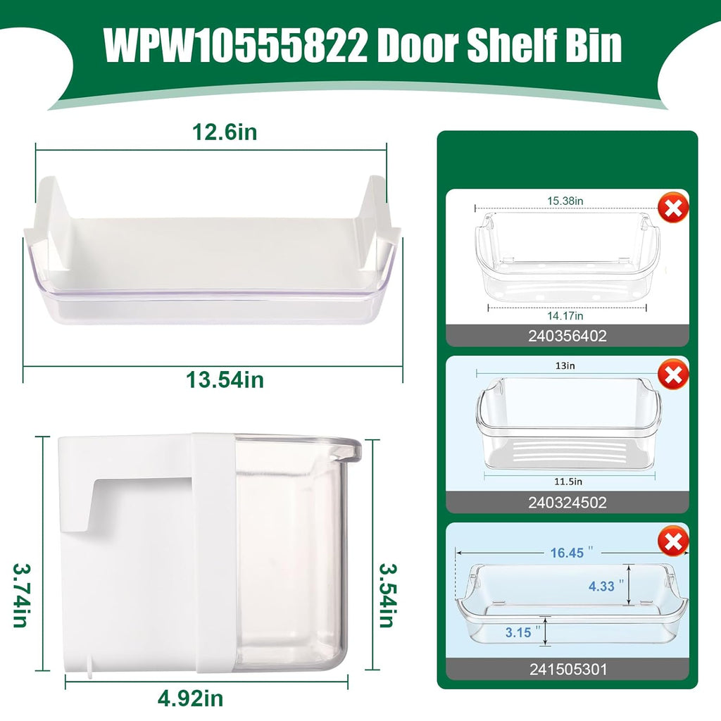 WPW10555822 Refrigerator Door Half Shelf Bin Compatible with Whirlpool WRF736SDAM12 WRF736SDAB12 WRF736SDAF12, W10555822 Fridge White Transparent Door Box Replace AP6022900 3021867 PS11756237