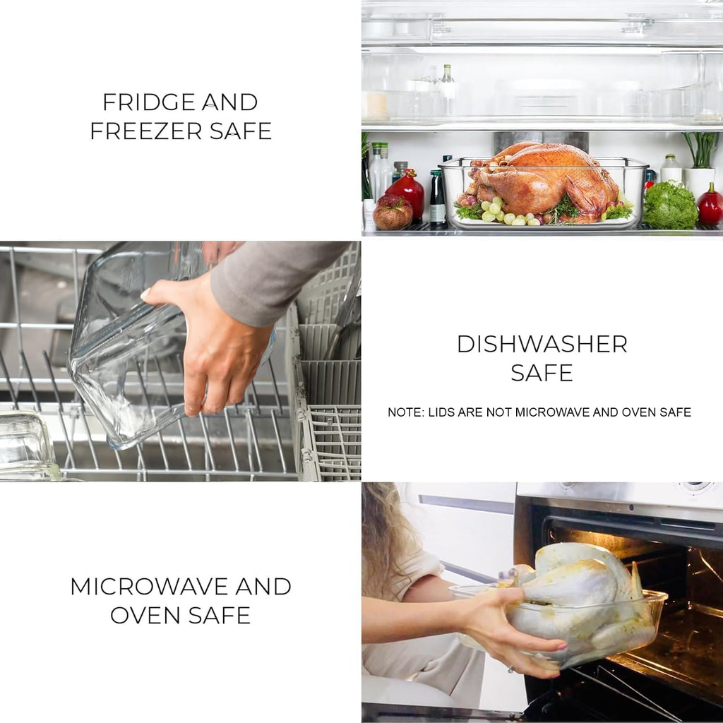 Razab 3300 ml / 112 oz Large Glass Food Storage Containers with Lids, Airtight, Leakproof, BPA Free - Ideal for Meal Prep, Store Leftover & Lunch, Baking Casserole - Freezer, Microwave & Oven Safe