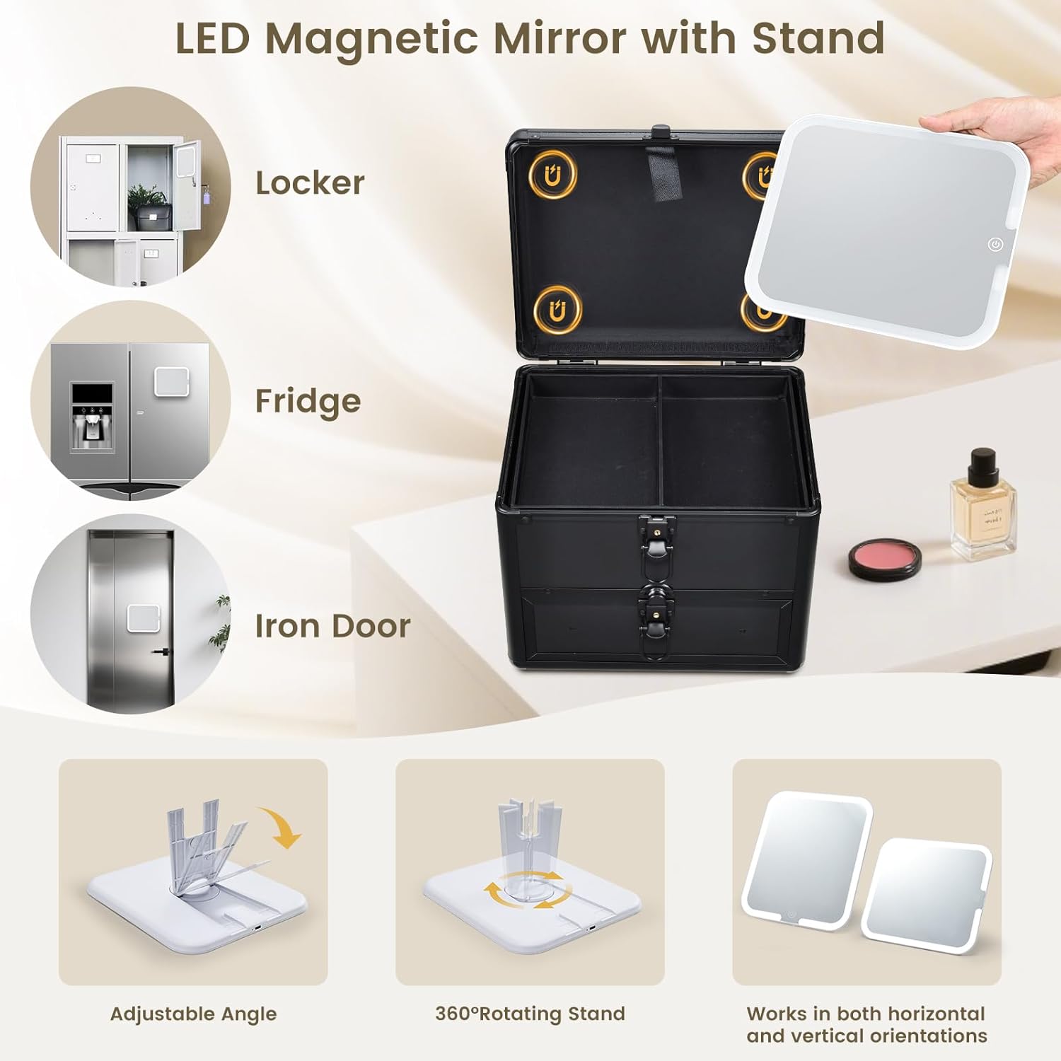 Makeup Case with Drawer, Detachable Lighted LED Mirror, Makeup Organizer Box Travel Make up Vanity Case Portable Cosmetic Train Case for MUA Lockable Makeup Suitcase with Adjustable Dividers