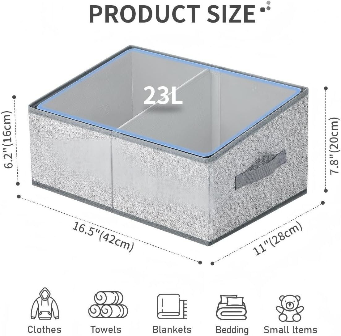 DIMJ Large Closet Shelf Organizer Bins 6 Packs with Handles and Divider, Fabric Trapezoid Storage Baskets, Foldable Clothes Containers Box for Shelf, Towel, Book, Toy, Purse, Hats, Grey