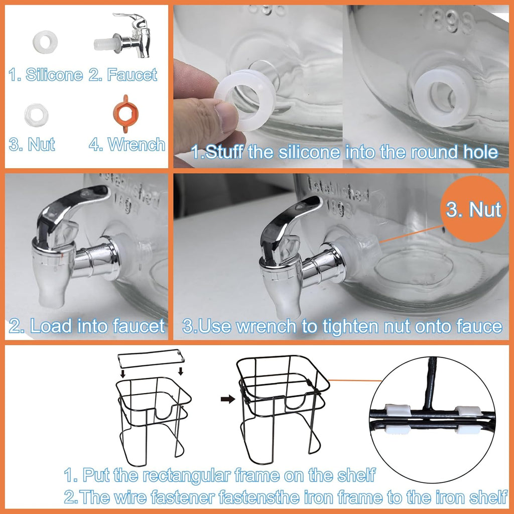 1 Gallon Glass Drink Dispenser for Parties, 1PCS Juice Lemonade Ice Tea Water Dispenser with Stand, HENABLE Beverage Dispensers with Spigot for BBQ, Picnic, Party