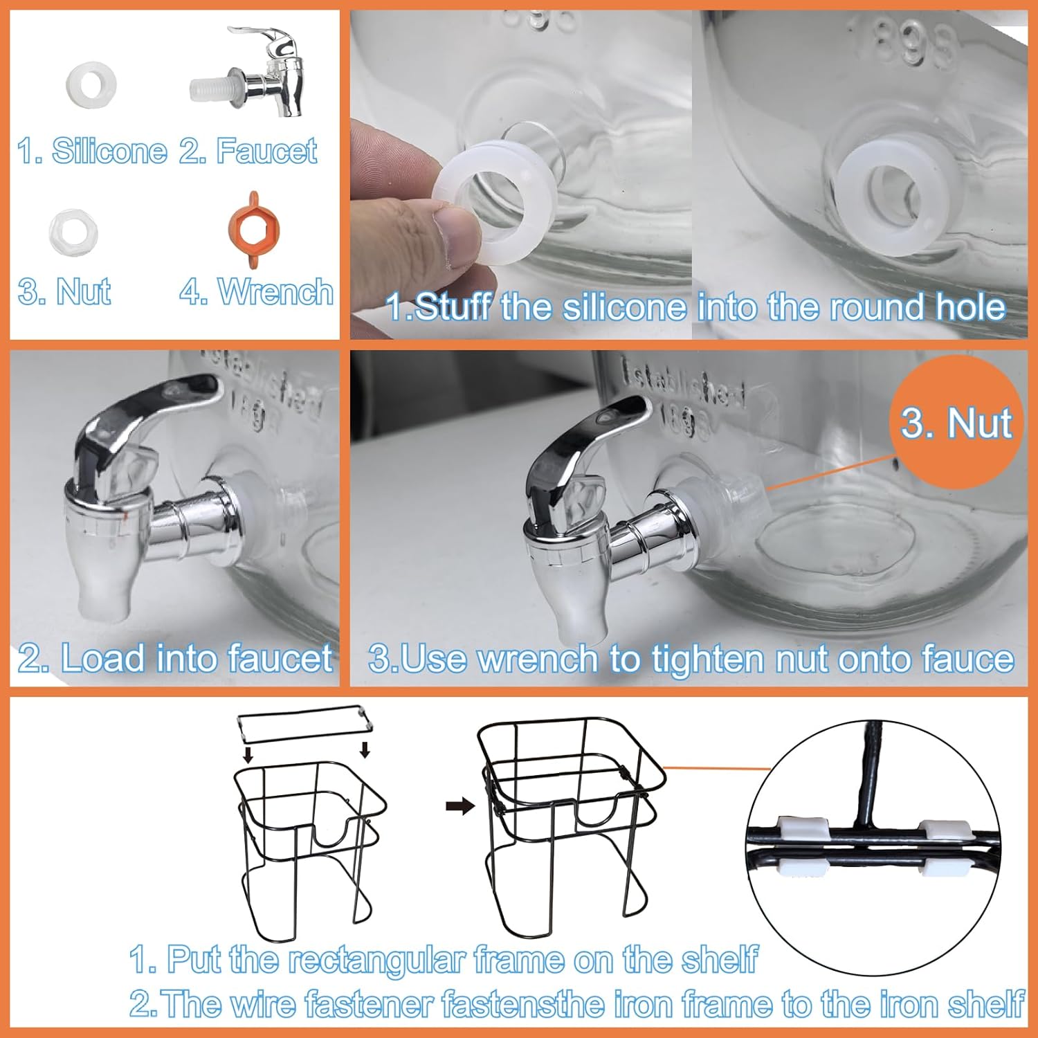 1 Gallon Glass Drink Dispenser for Parties, 1PCS Juice Lemonade Ice Tea Water Dispenser with Stand, HENABLE Beverage Dispensers with Spigot for BBQ, Picnic, Party