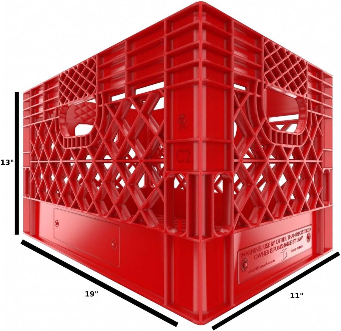 Heavy Duty Plastic Storage Milk Crates, Stackable Utility Organizer Bins, 19x11x13 Inches, 6 Pack, Made in USA, 24 Qt/6 Gallon Capacity (Red)