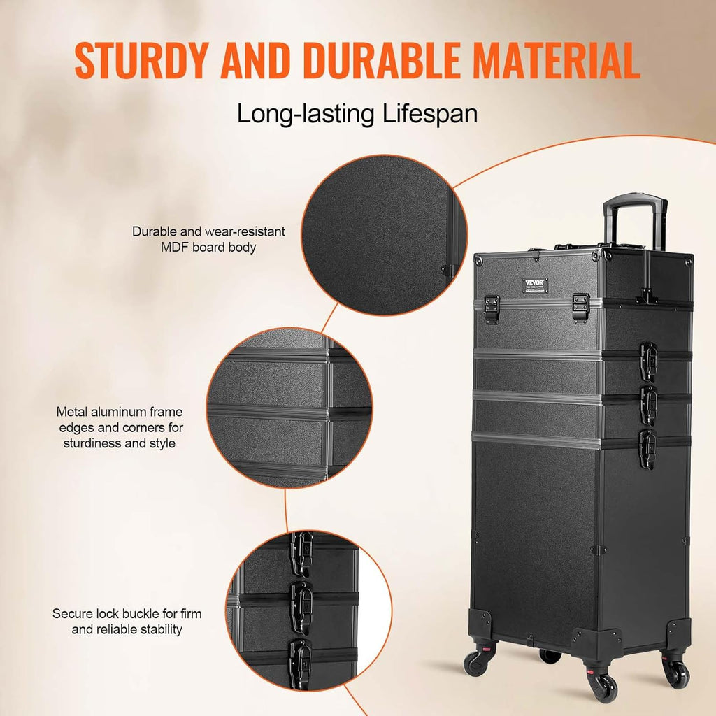 VEVOR Makeup Train Case Professional Makeup Storage Organizer Box Make Up Carrier for Women and Girls