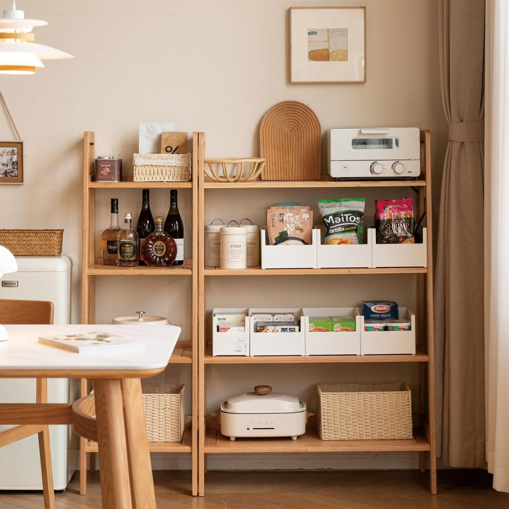 100% Solid Oak 4 Tier Ladder Shelf, Small Bookshelf, Ladder Bookshelf, Bookcase with Stable Frame, Small Table for Living Room Bedroom (Natural,17.32" D x 16.53" W x 53.54" H)