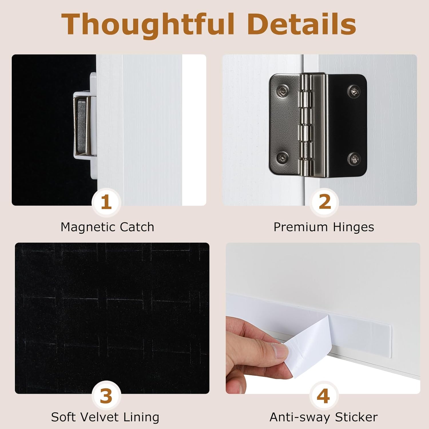 COSTWAY Full Length Mirror Jewelry Cabinet, Wall Door Mounted with Makeup Mirror, Ring Slots & Necklace Hooks, Large Storage Jewelry Armoire for Bedroom, Dressing Room (White)