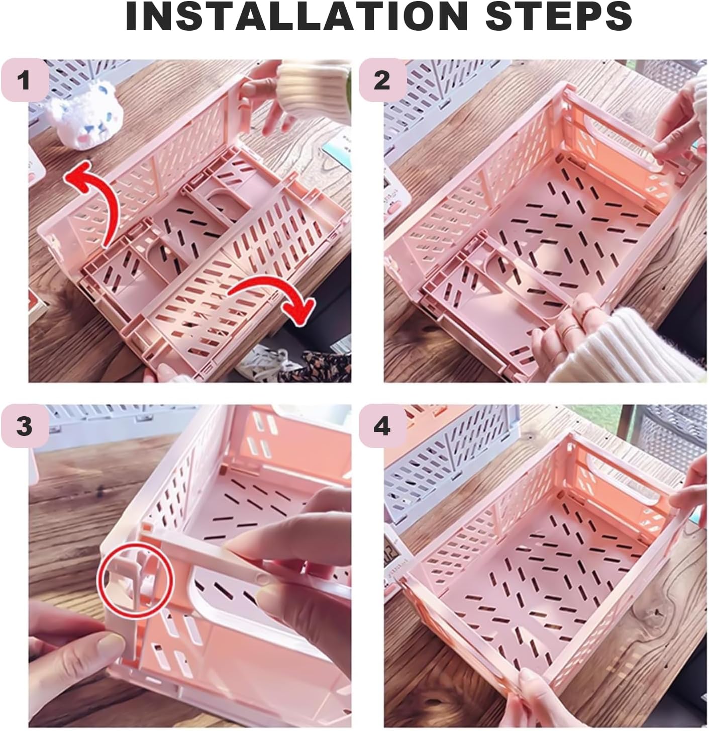 Small Pastel Plastic Storage Bins 2Pcs Foldable Pastel Crates Plastic Basket Colorful Storage Containers Baskets for Classroom Kitchen Office Bedroom Desktop Home Decor (White 5.8" x 3.8" x 2.2")