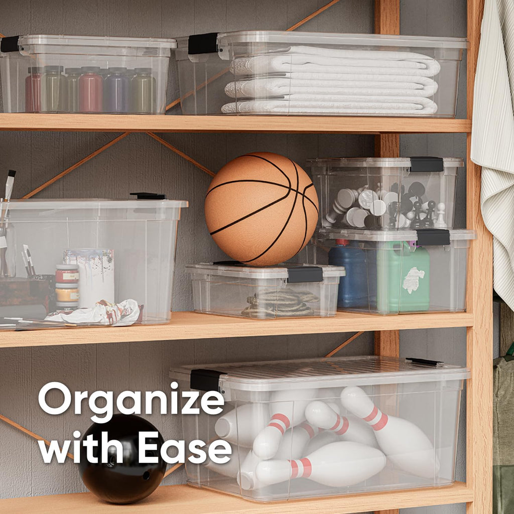 Superio Storage Bins with Lids- 6 Pack, 4.5 Qt Clear Boxes for Organizing, Stackable Plastic Containers- BPA Free, Non-Toxic, Odor Free, Organizer for Home, Office, Dorm