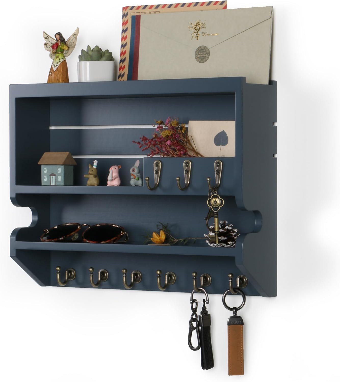 Innovation Key Holder for Wall, Mail Organizer with Key Hooks, Keys Holder on Wall, Gray