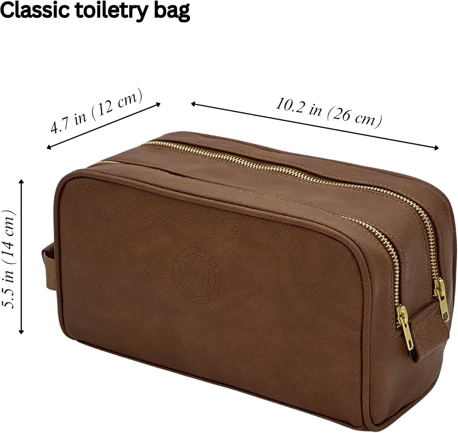 Dopp Gift Large Travel Toiletry Bag Premium Quality PU Leather Two compartments YKK Zippers Water-resistant Bottom Studs Mesh Pockets Durable Cosmetic Organizer BROWN