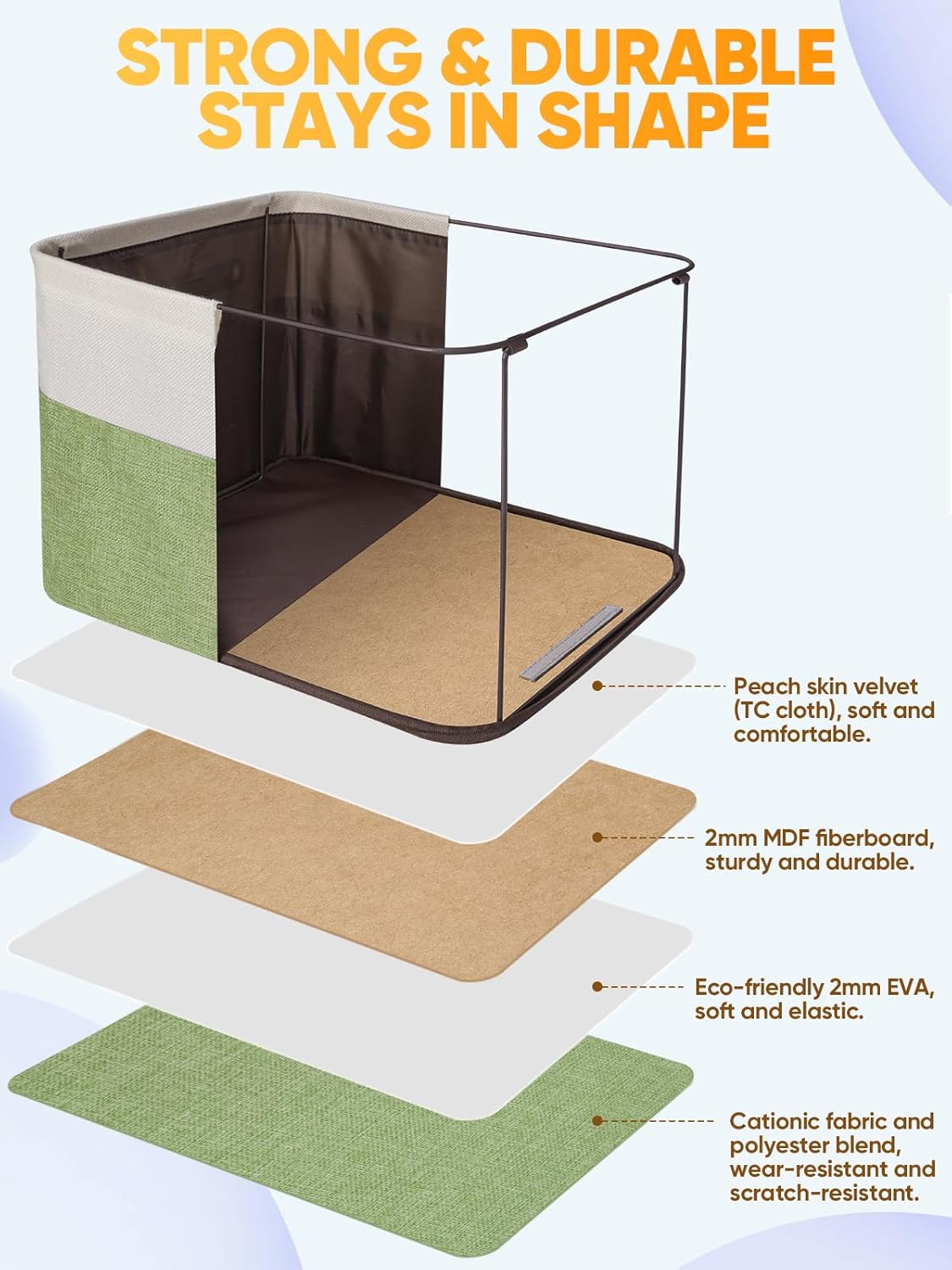 BALEINE 2 Pack Fabric Storage Bins for Shelves, Linen Storage Baskets for Organizing, Decorative Closet Bins for Clothes, Home (Green, 14''x10''x8.5'')