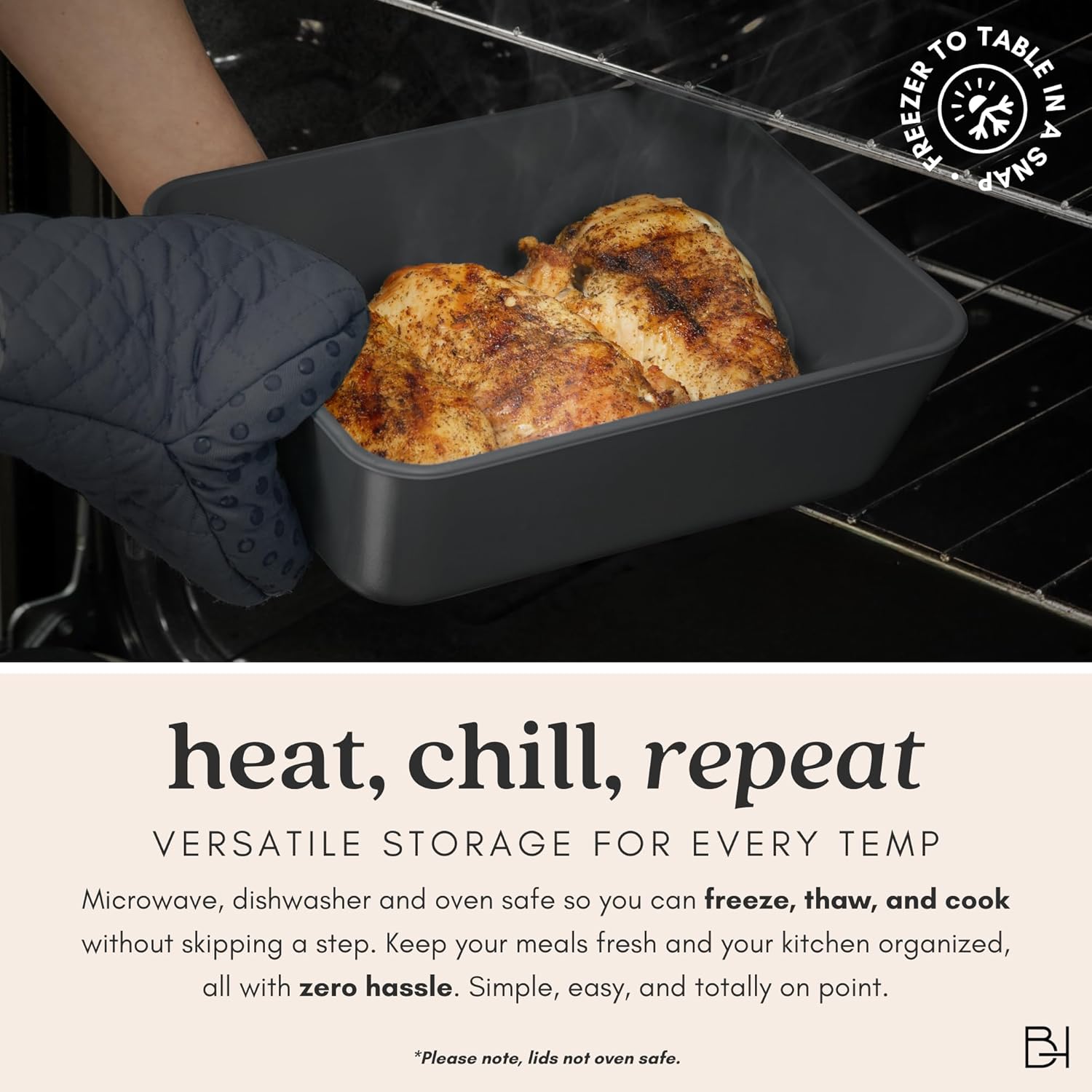 Ceramic Coated Glass Food Storage Container | No PTFE, PFOA, PFAS, and BPA | Reusable Non Toxic Meal Prep Container with Glass Lid | Easy To Store | 2.5 Cup Square [Onyx]