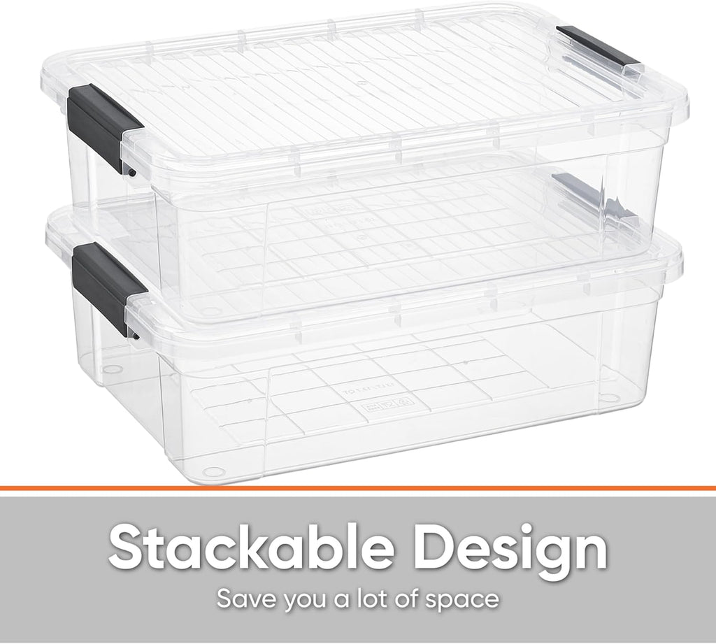 Superio Storage Bins with Lids, Clear Plastic Containers for Organizing, Stackable Totes, BPA Free, Odor Free, Organizer Boxes for Home, and Dorm (4 Pack, 13.7 Qt)