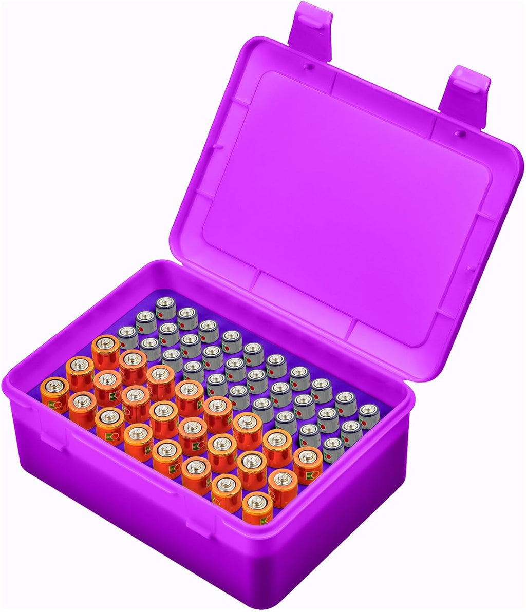 Battery Organizer Storage Box, Garage Case Holder for 24* AA, 30* AAA Batteries (Bag Not Include Batteries Pack) (purple)
