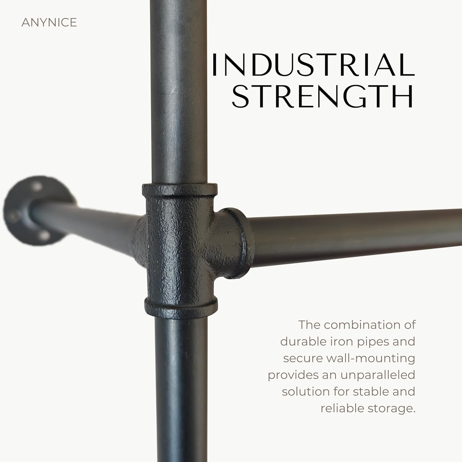 Industrial Pipe Clothing Rack, Heavy Duty Wall Mounted Clothes Rack, Retail Display Hanging Garment Rod for Laundry Rooms, Closet Storage, 14.6x75x82.7 Inches, Model K03