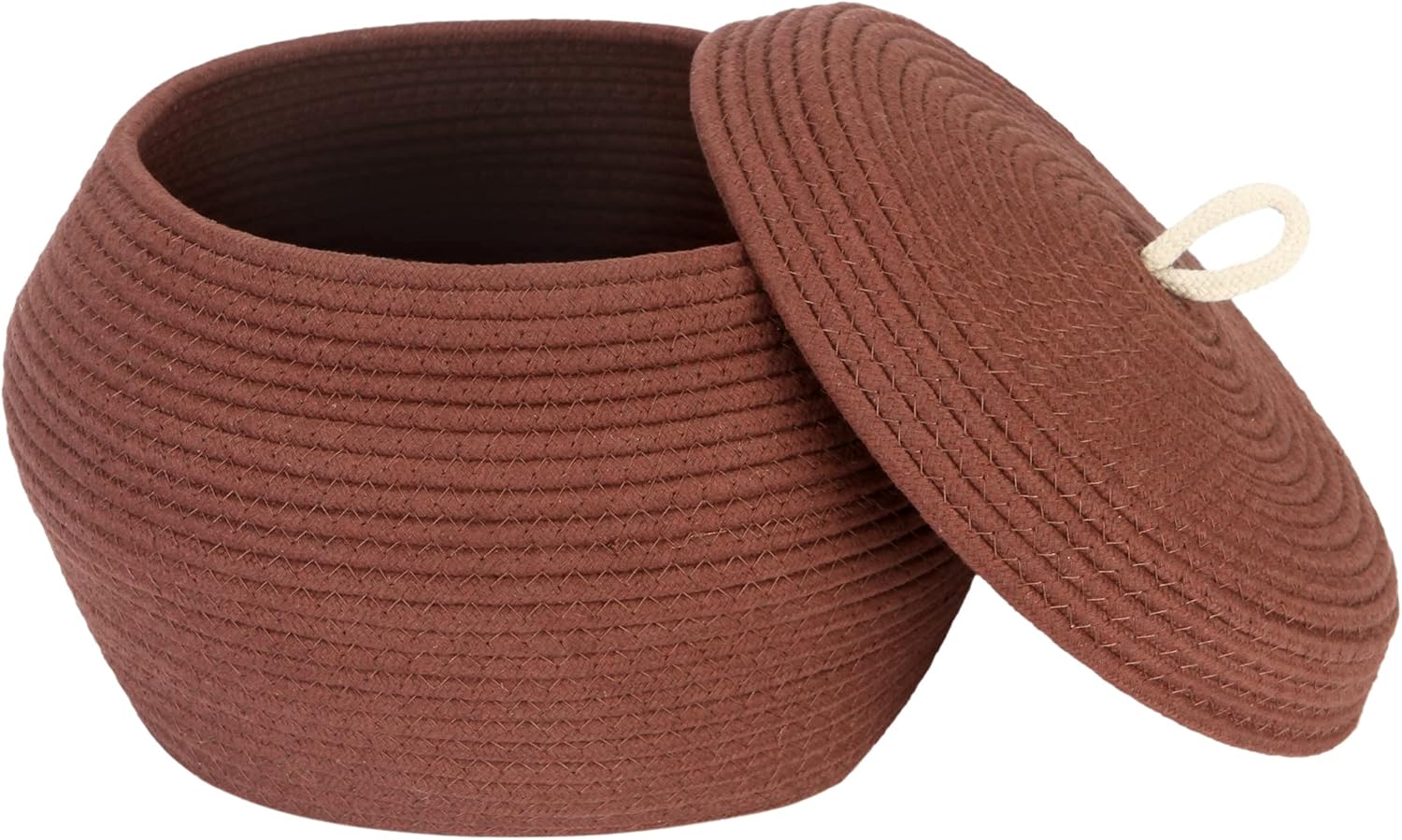 Sea Team Round Cotton Rope Storage Basket with Lid, Decorative Woven Storage Bin, Pot, Caddy, Organizer, Container for Snacks, Towels, Plants, 13 x 9 Inches (Large, Brown)