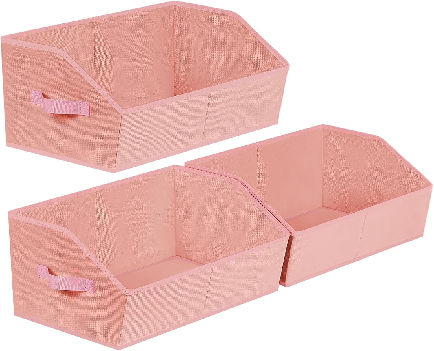 Closet Baskets for Shelves Trapezoid - Decorative Storage Baskets with Handle, Closet Bins for Organization, Shelf Storage Bins for Clothes, Books, Home, Office, 3 Pack, Pink