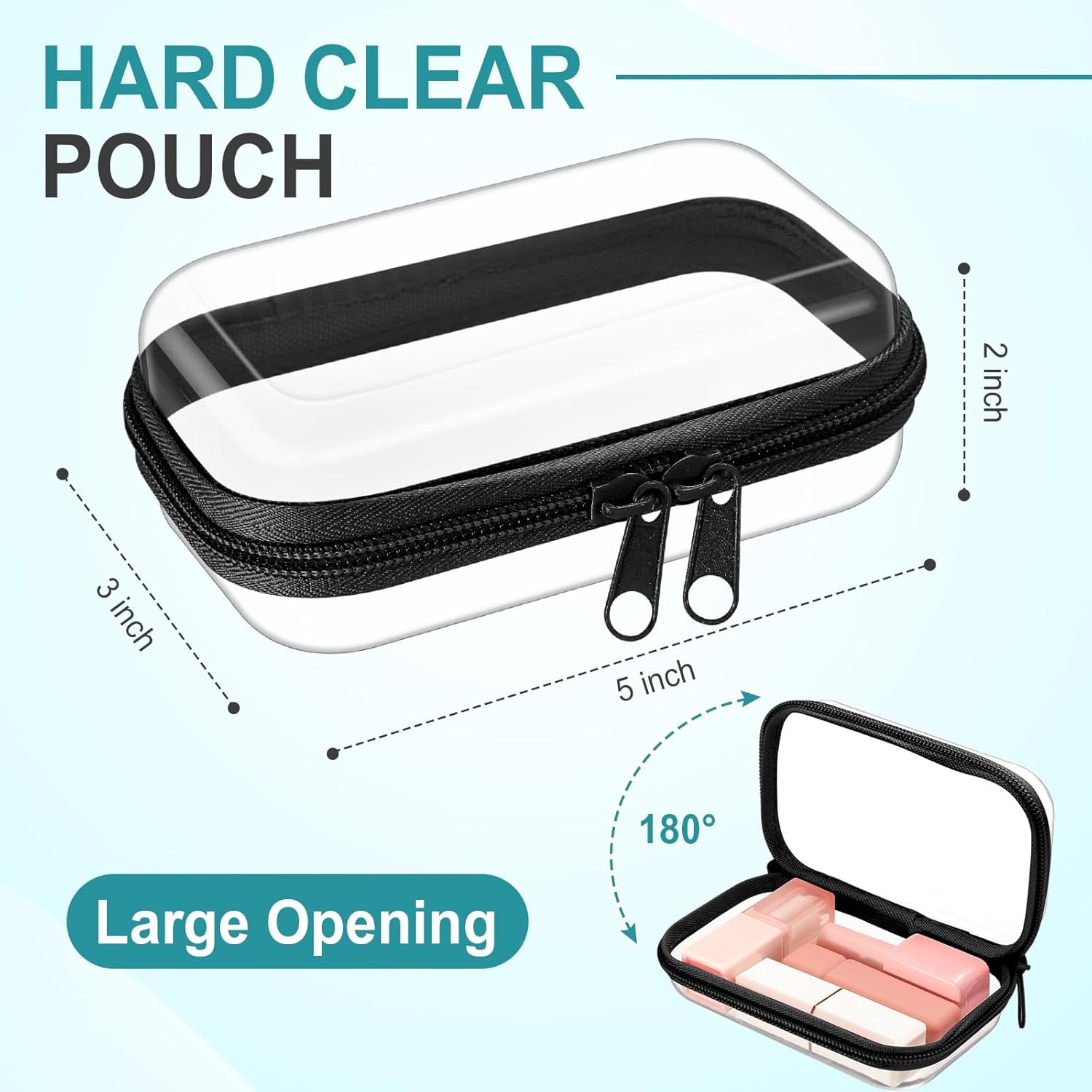 Sanwuta 6 Pcs Clear Hard Zipper Case Hard Plastic Zipper Pouches Transparent Makeup Bag Pencil Pouches for Travel Snacks Christmas Trinket Storage Organizer Box(Black,5 x 3 x 2 Inch)