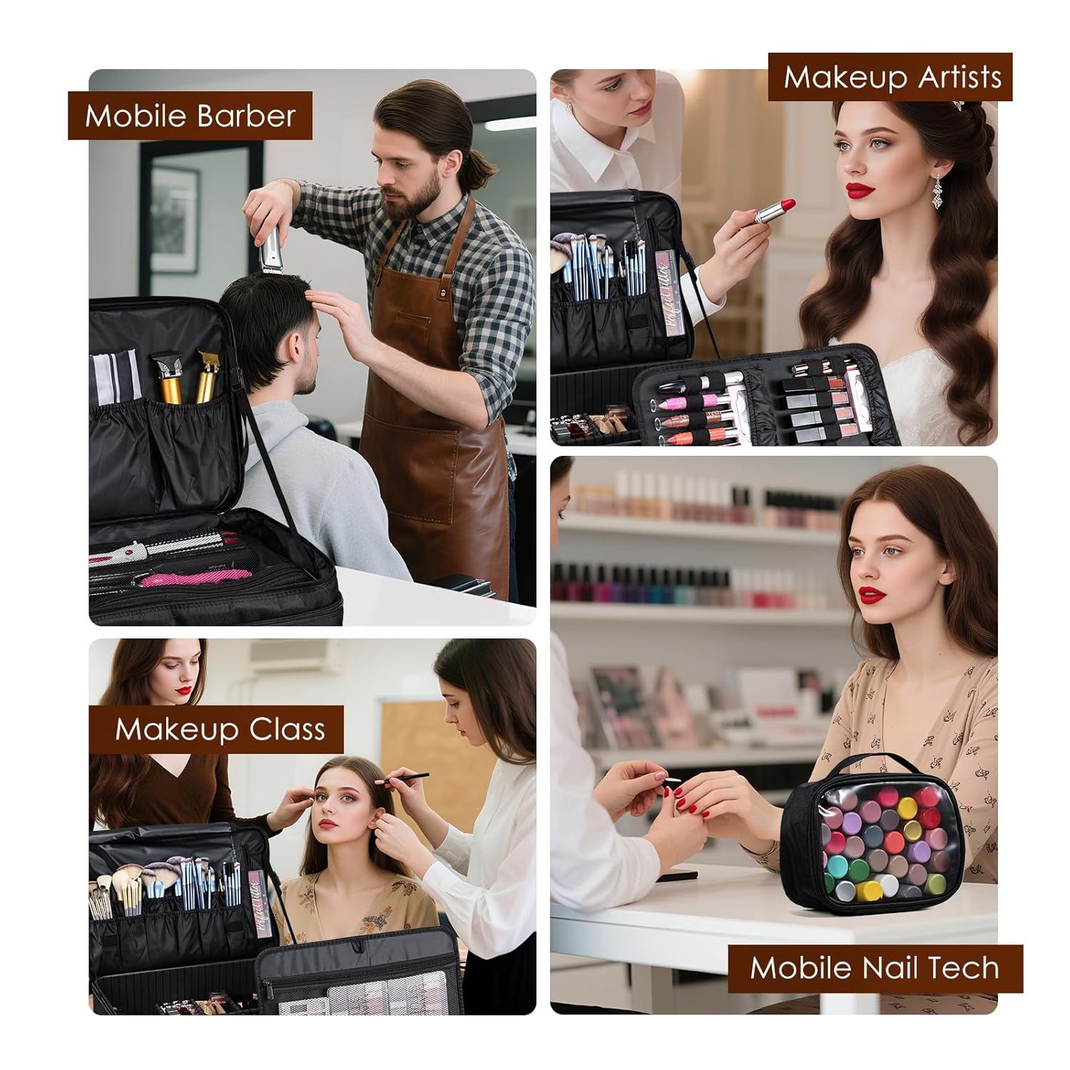 Adazzo Extra Large Makeup Case 8.5” Deep Professional Cosmetic Organizer Box Brush Holder with 3 Clear Set Bags/Lipstick Plate for Makeup Artists with Shoulder Strap/Adjustable Dividers/Luggage Sleeve