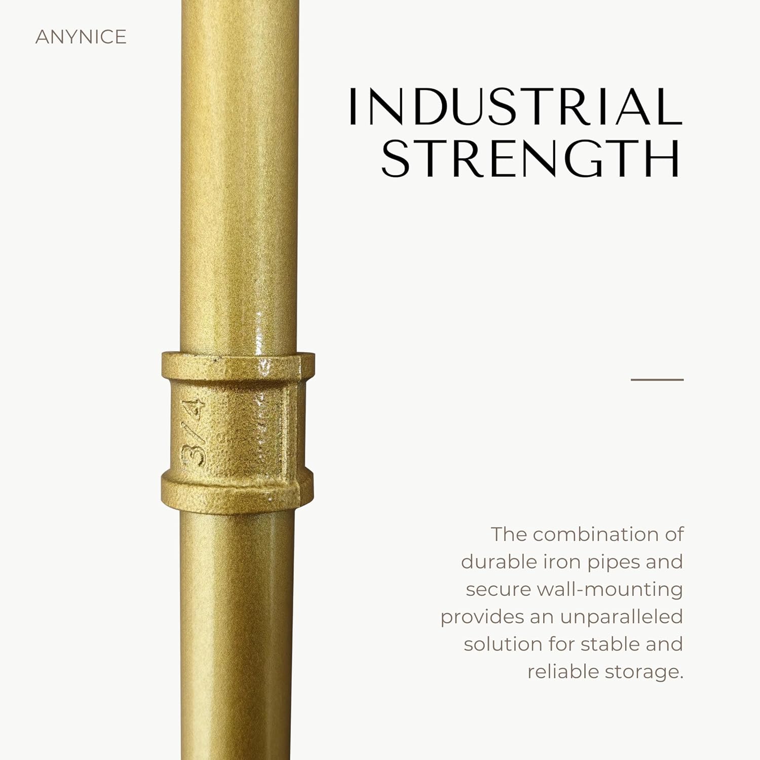 Industrial Pipe Clothing Rack, Heavy Duty Wall Mounted Clothes Rack,Retail Display Hanging Garment Rod for Laundry Rooms, Closet Storage, 14.6x75x82.7 Inches, Model K08 Gold