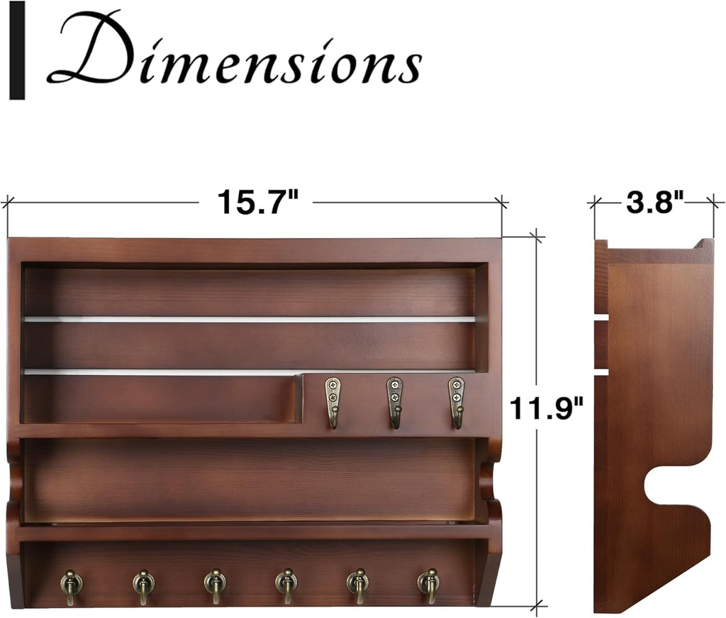 Innovation Key Holder for Wall, Mail Organizer with Key Hooks, Keys Holder on Wall, Walnut