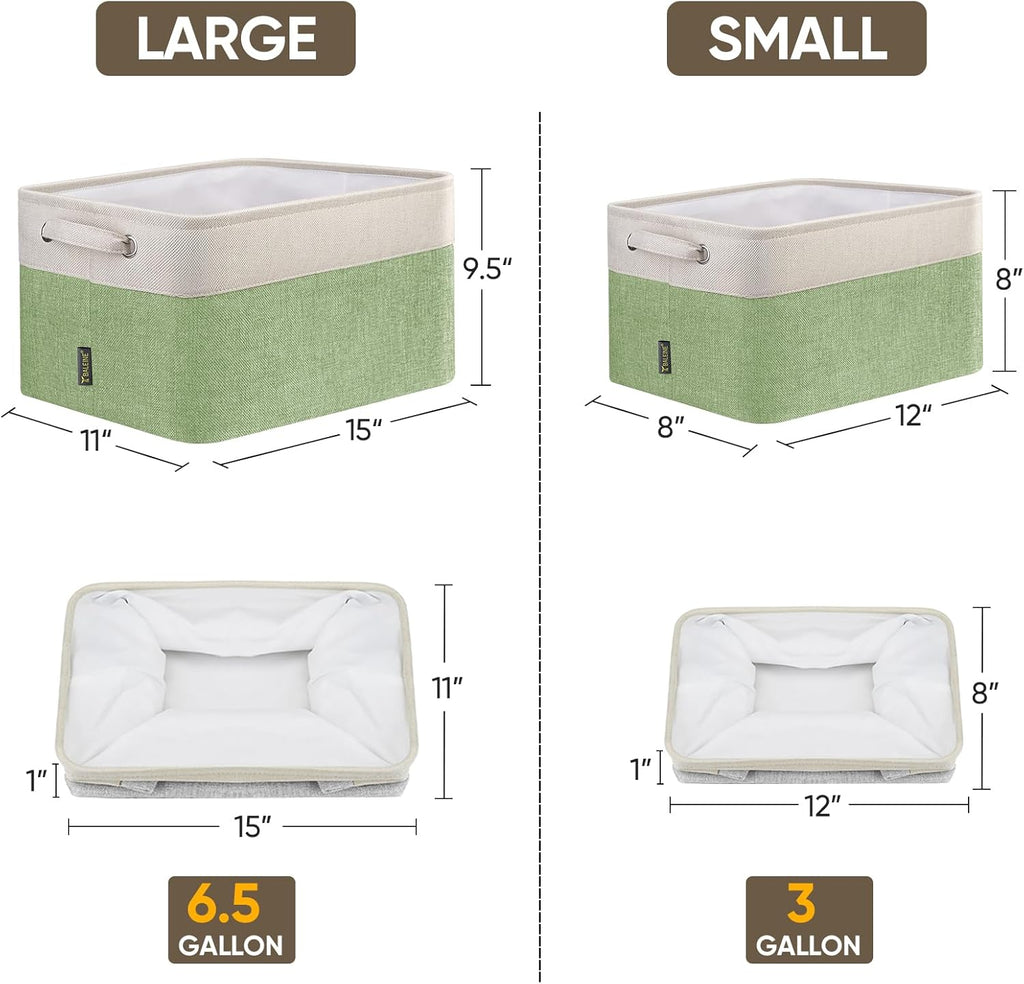BALEINE 2 Pack Fabric Storage Bins for Shelves, Linen Storage Baskets for Organizing, Decorative Closet Bins for Clothes, Home (Green, 15''x11''x9.5'')