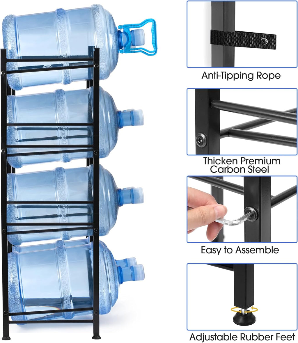 Klvied 5 Gallon Water Jug Holder - Double Row Rack with 8 Slots for Water Bottle Organizer, Heavy Duty Storage Rack with Lifter, Stand for 8 Bottles