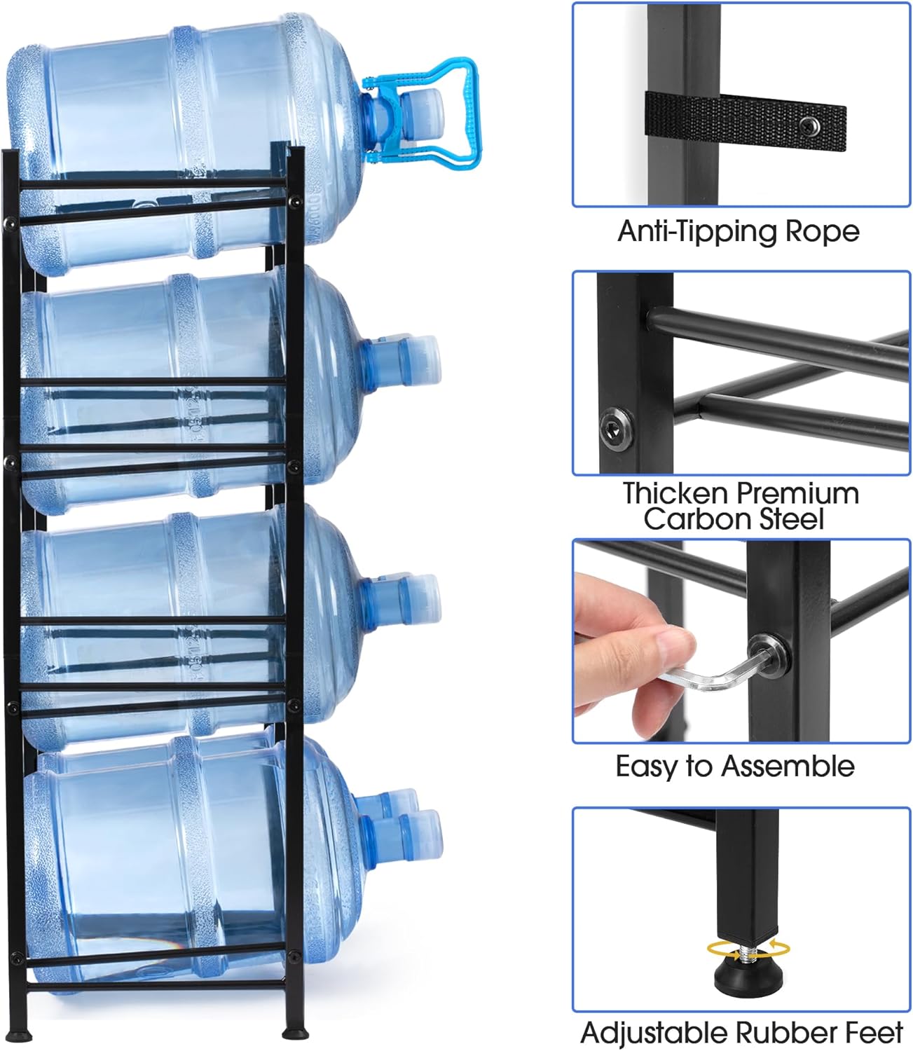 Klvied 5 Gallon Water Jug Holder - Double Row Rack with 8 Slots for Water Bottle Organizer, Heavy Duty Storage Rack with Lifter, Stand for 8 Bottles