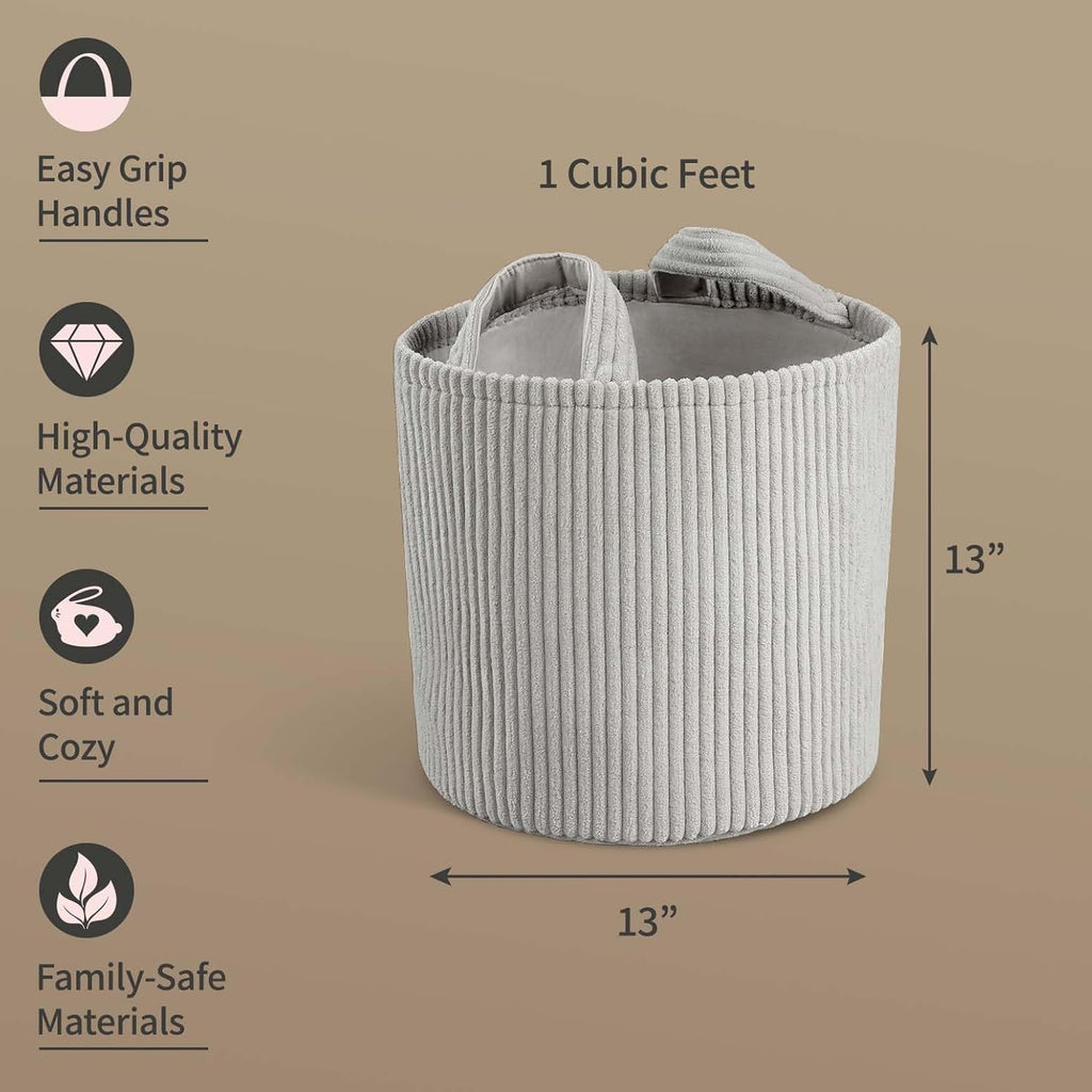 PUTSKA Blanket Basket – Round Storage for Toys and Blankets, Clothes, Stuffed Animals – Soft Baby Girl Basket for Nursery, Kids Room, Bedroom, Living Room – Regular, Grey