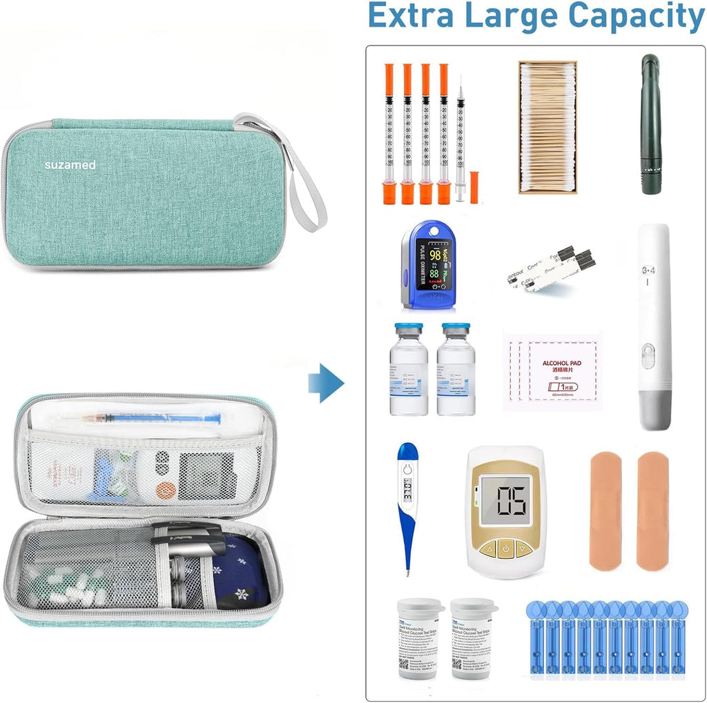 Insulin Cooler Travel Case,EVA Insulation Travel Medicine Kit with 2 Ice Packs for Diabetes Care,Insulin Pen and Other Diabetic Supplies (Green)