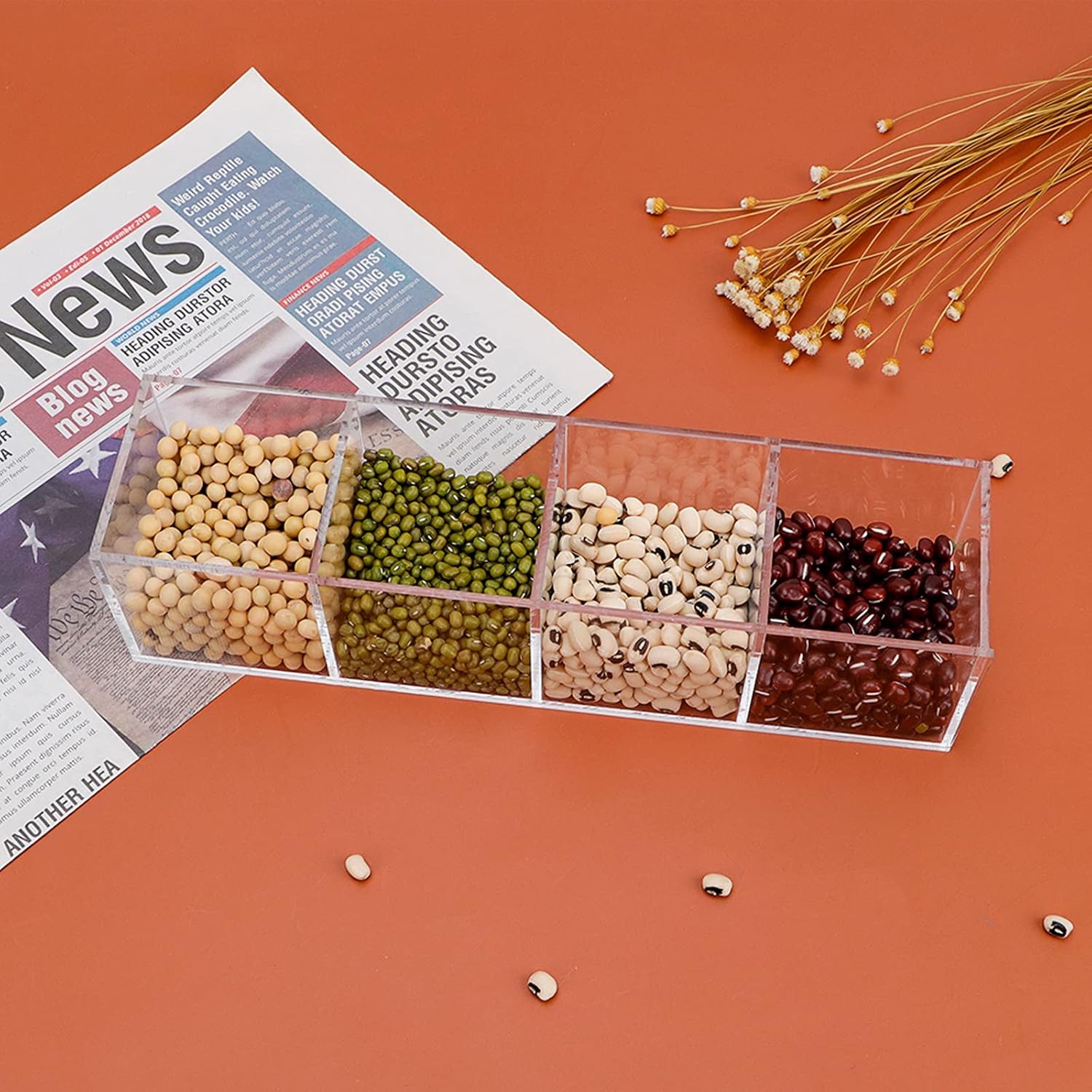 dedoot Acrylic Drawer Organizer 4-Section Clear Plastic Makeup Organizer Storage Container Acrylic Cube for Vanity Makeup Brush, Beauty Accessories-10x2.5x2.3 Inch