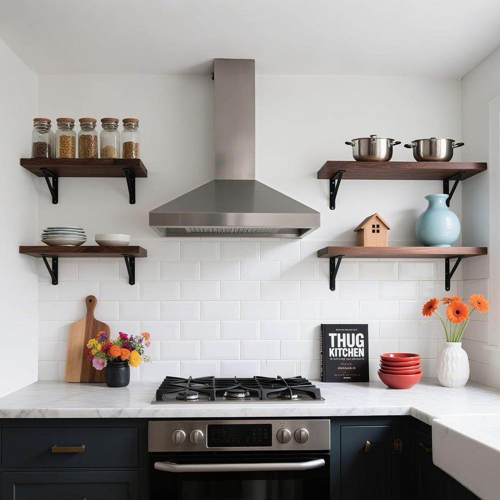 10 Pack L10 x H 6" Heavy Duty Shelf Brackets with Screws Open Floating Shelving Bracket L Brackets Black Metal Shelf Brackets for Shelves, Room, Pantry,Garage