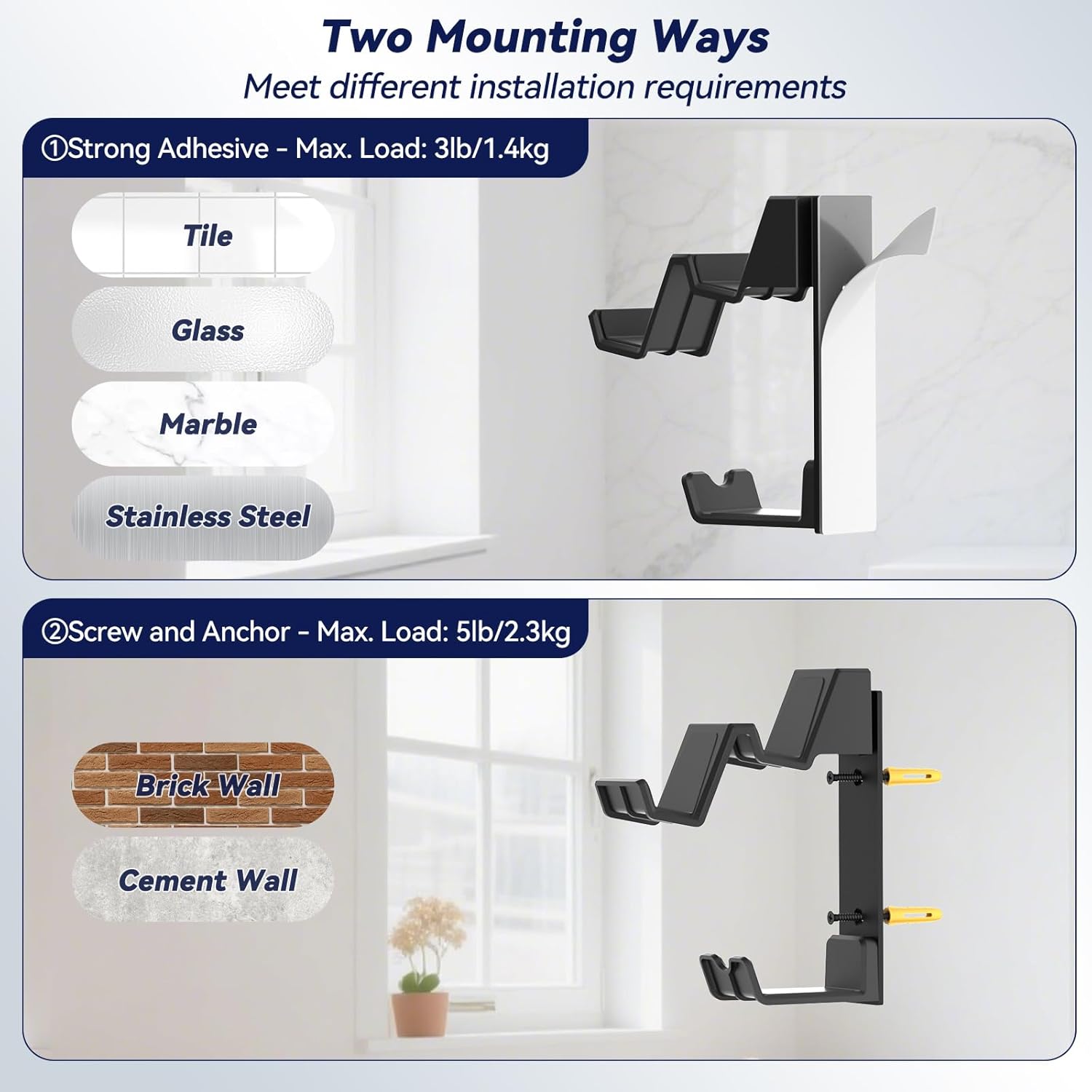 KDD Dual Controller & Headphone Holder Stand Wall Mount - Gaming Headset Hanger with Adhesive or Screws Install for Xbox Series X/S, PS5/4/3, Switch, STEAM, Universal PC Gamepad Accessories