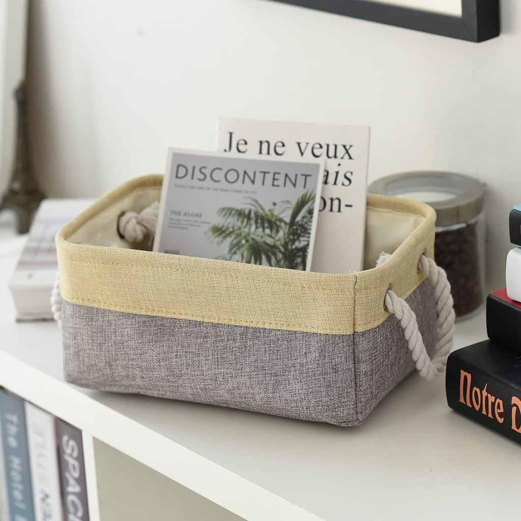 Fabric Storage Baskets for Organizing(6 Pack) Small Baskets for Shelves,storage, Laundry, Nursery, Closets, Decorative Baskets for Gifts Empty (Grey & gold, 11.8” x 7.8” x 5.1”)